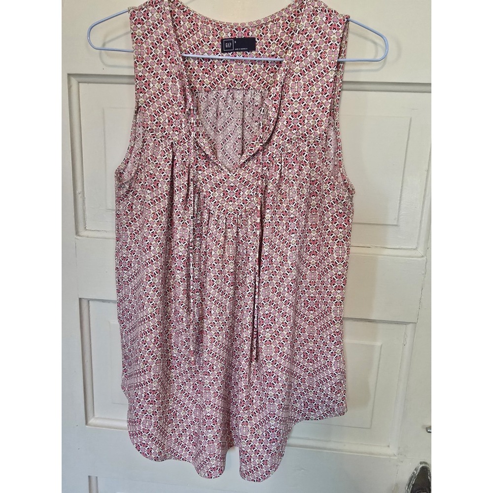 Gap Womens Sleeveless V-Neck Tie Front Geometric Print Tank Top Pink Orange S